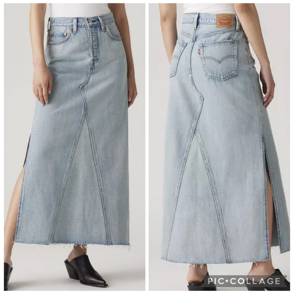 ❣️🆕Levi's Cotton Iconic Side-Slit Maxi Denim Skirt❣️ - Picture 3 of 12